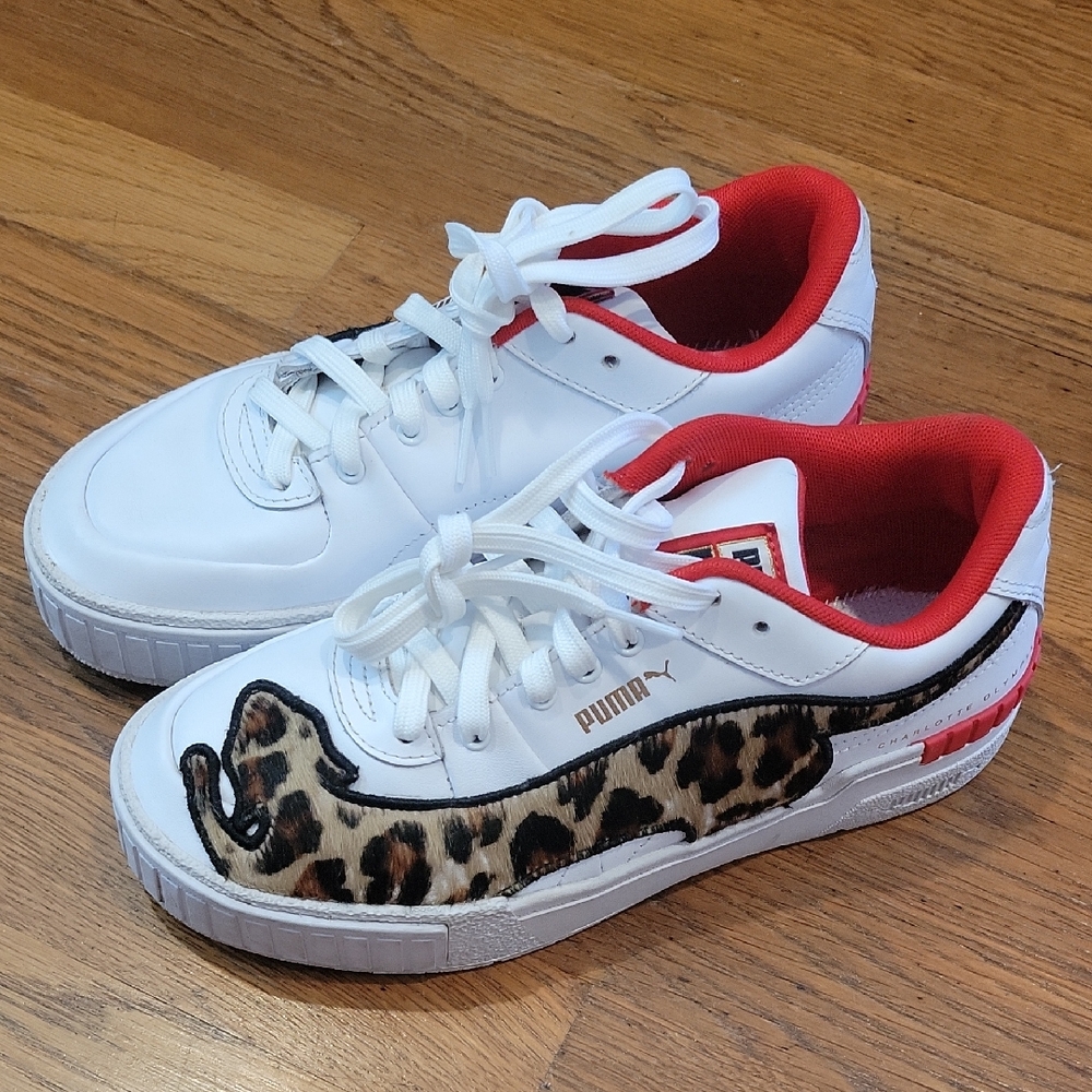 Puma White Sneakers with Leopard and Red Accents